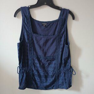 Lucky Brand Women's Navy-Blue Eyelet Detail Sleeveless Size Large